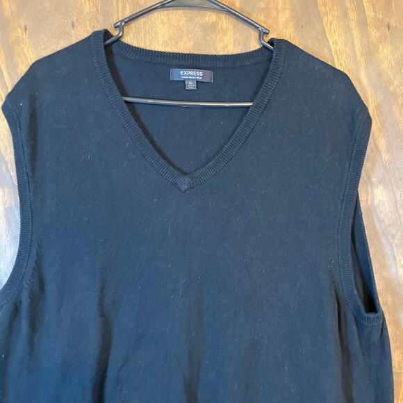 Express Mens Sweater Vest Black V Neck Merino Wool Blend XLarge - Picture 2 of 11